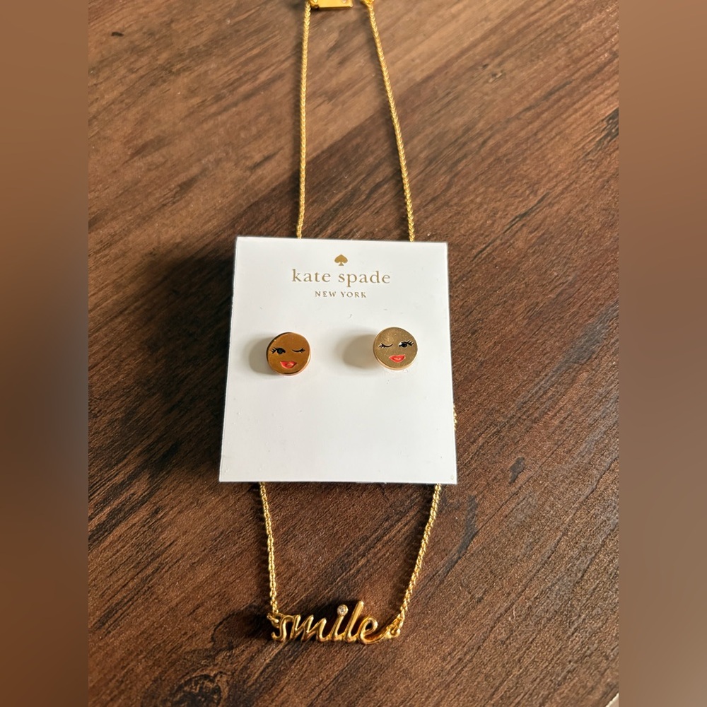 Kate Spade Gold Stud Earrings and Necklace set